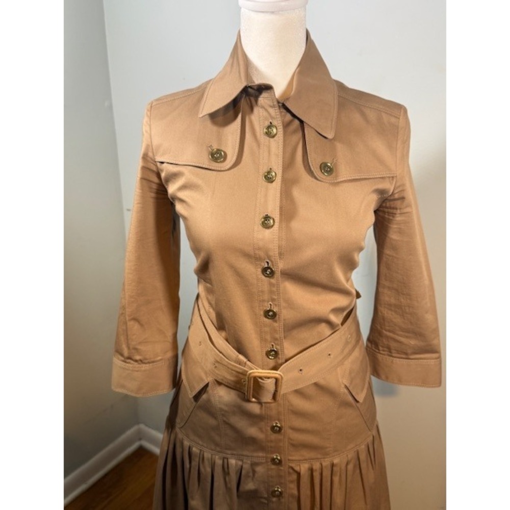 Authentic Burberry London Belted Safari Shirt Dress US Size 2 Khaki Midi‎ - Picture 9 of 16